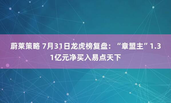 蔚莱策略 7月31日龙虎榜复盘：“章盟主”1.31亿元净买入易点天下